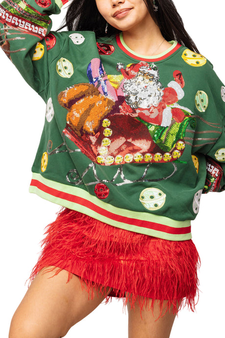 Dark Green Vintage Jingle Bell Santa Sweatshirt