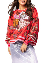 Red and Pink Vintage Poinsettia Santa Sweatshirt