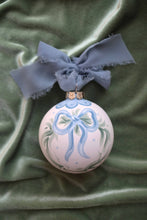 Hand-Painted Ceramic Ornament, Blue Bow Wreath