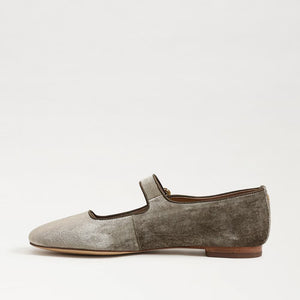 Michaela Mary Jane Flat, Dark Silver Sage Velvet