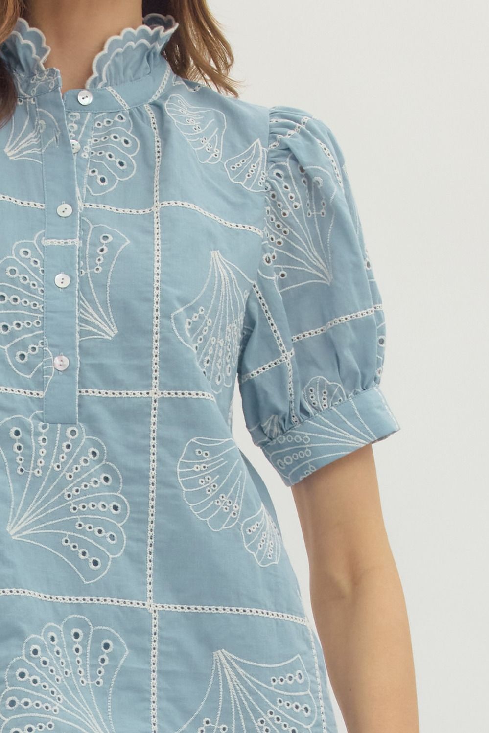 Light Blue Embroidered Shell Top Large / Light Blue