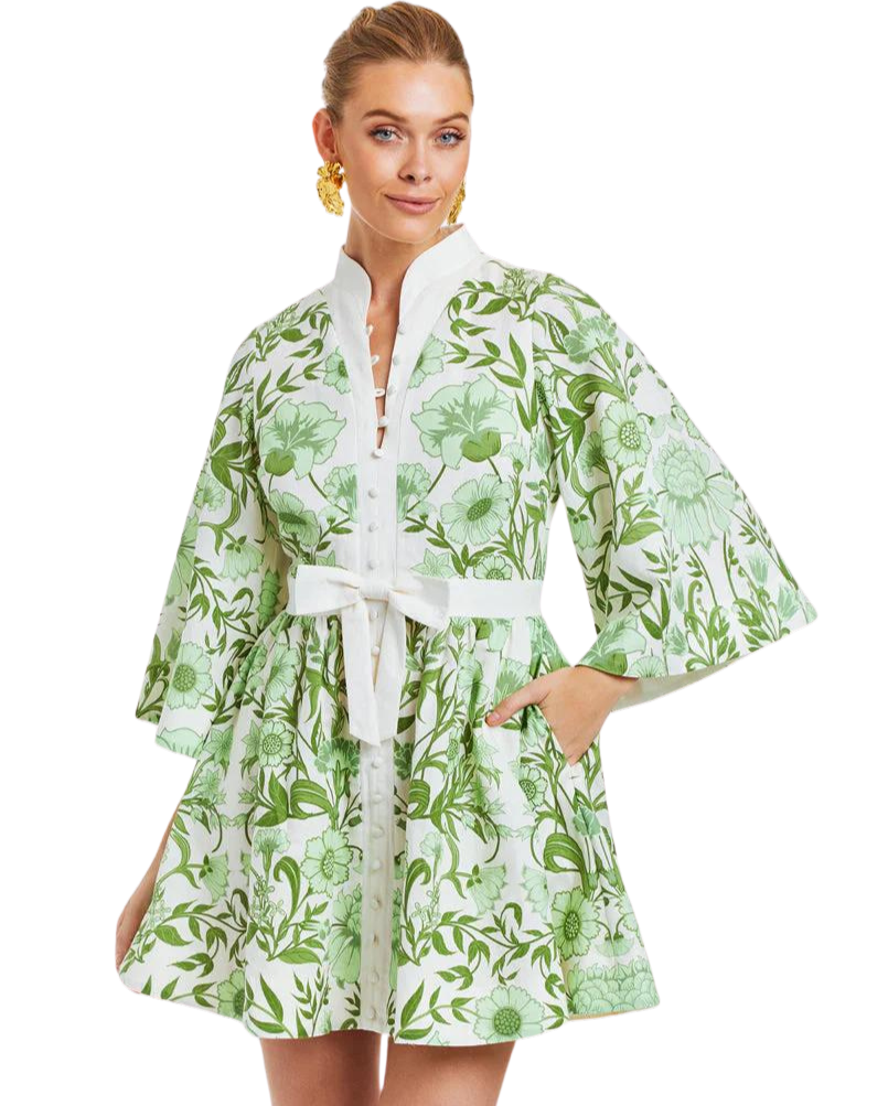 Carmen Dress, Green/Ivory