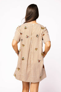Brown Plaid Butterfly Short Sleeve Dress
