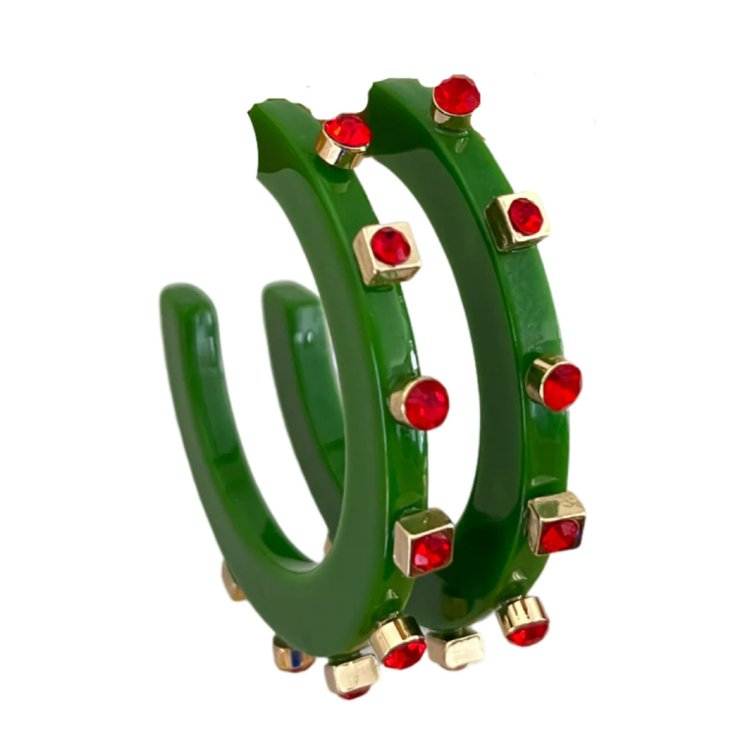 Small City Girl Jewel Hoop, Holiday Green/Red