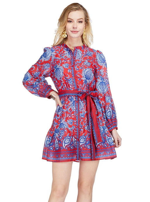 Blue Vines Front Flutter Hem Dress