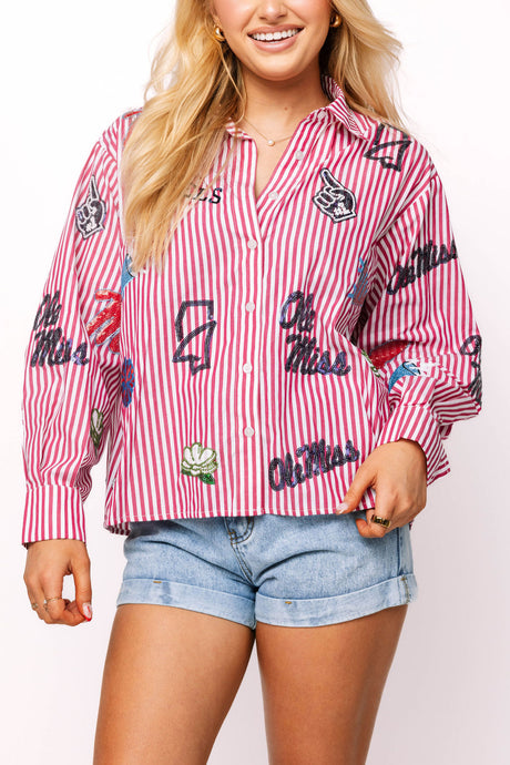 Ole Miss Mini Icon Striped Button Down