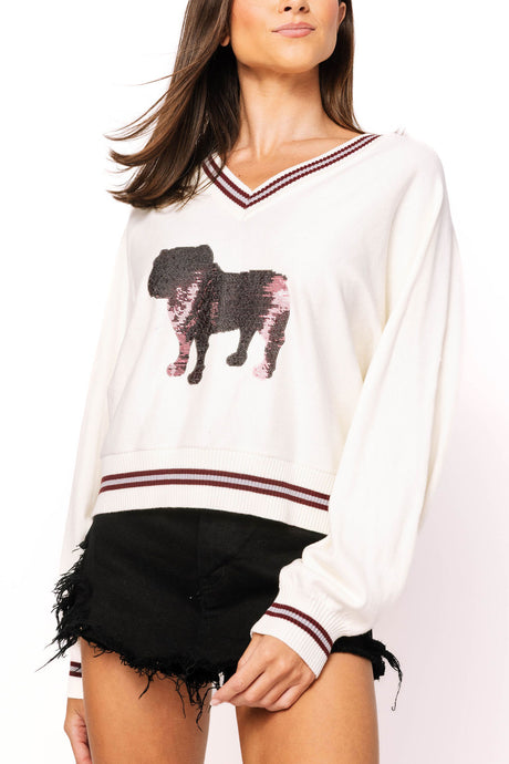 Mississippi State V-Neck Bulldog Sweater