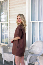 Denim Pocket Collar Dress, Chocolate