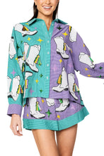 Green & Purple Stripe Colorblock Mardi Gras Boot Button Up