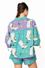 Green & Purple Stripe Colorblock Mardi Gras Boot Button Up