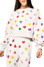 Light Grey Multi Rhinestone Heart Sweatshirt