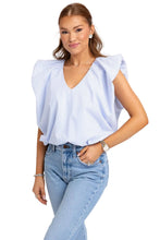Stripe V-Neck Poplin Bubble Top