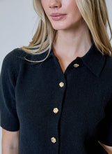 Short Sleeve Button Front Cardi, Black