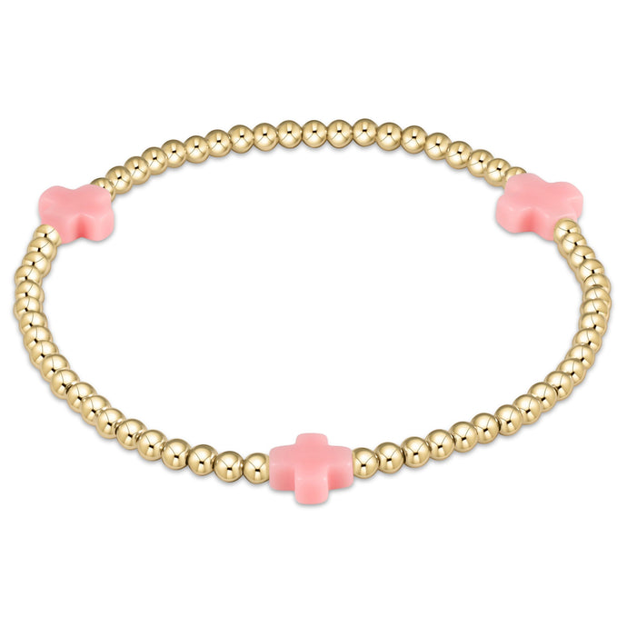 Signature Cross Gold 3mm Bead Bracelet, Pink