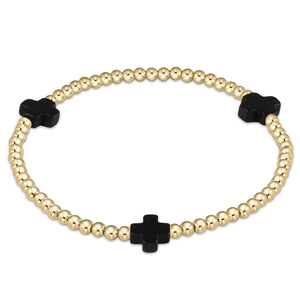 Signature Cross Gold 3mm Bead Bracelet, Onyx