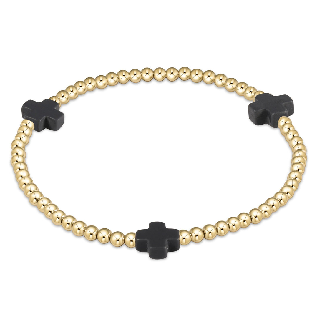 Signature Cross Gold 3mm Bead Bracelet, Charcoal