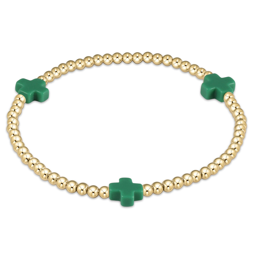 Signature Cross Gold 3mm Bead Bracelet, Emerald