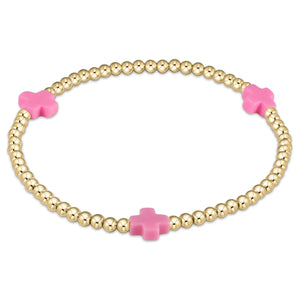 Signature Cross Gold 3mm Bead Bracelet, Bright Pink