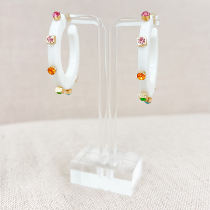 Small City Girl Jewel Hoop, White Rainbow