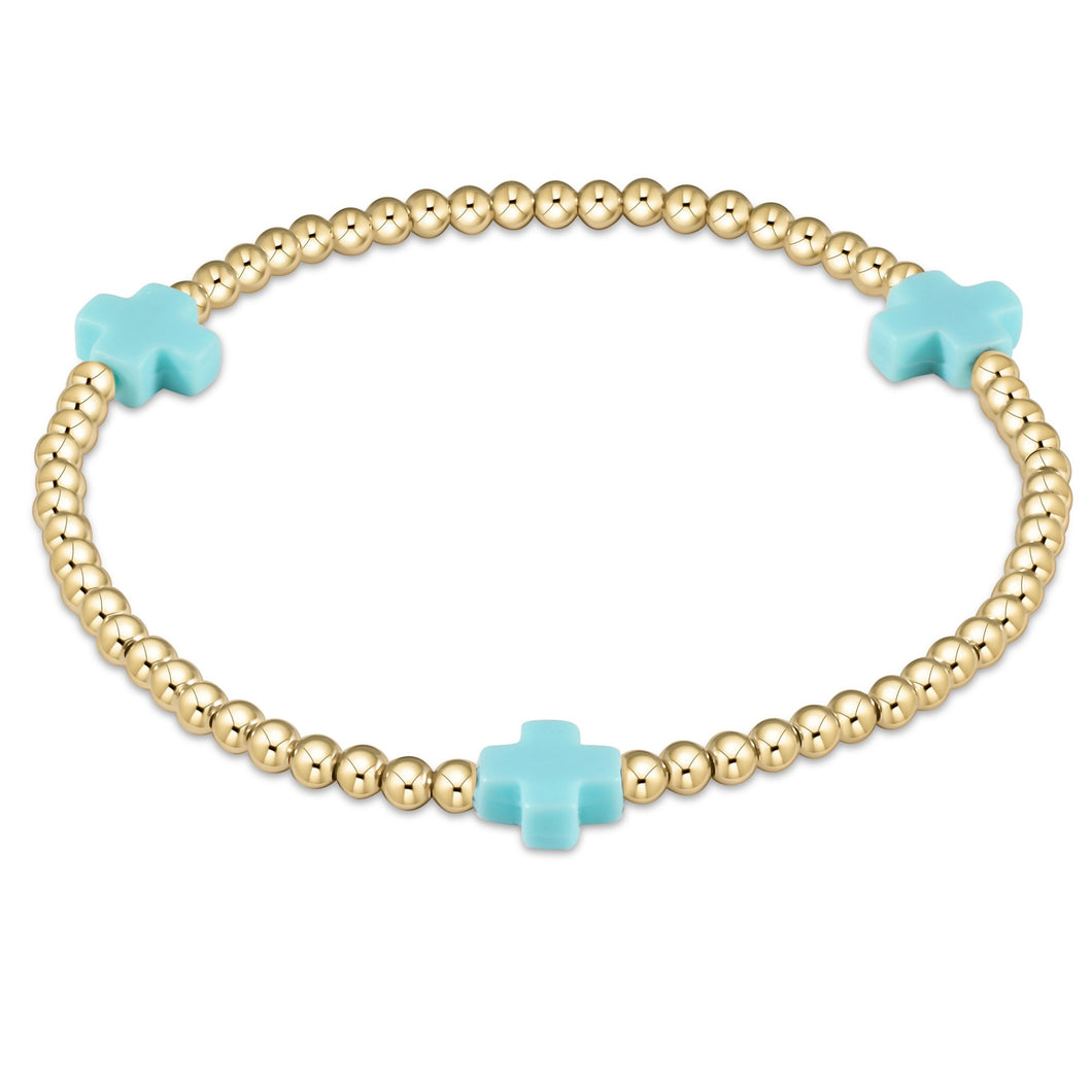 Signature Cross Gold 3mm Bead Bracelet, Turquoise