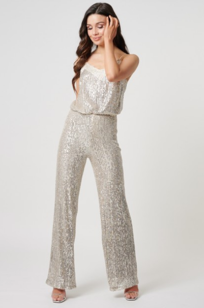Silver Sequin Wide Leg Trousers